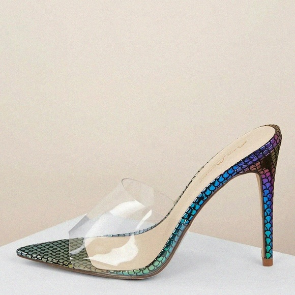 NEW🔥 Rainbow Clear Peep Toe Slip-On Mules Sandals - Picture 3 of 6